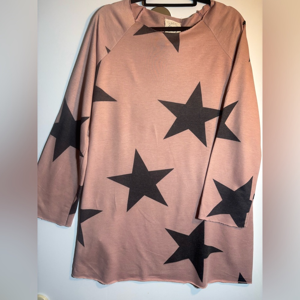 Off shoulder sweatshirt flare sleeve Pink Star Long Sleeve Dress S